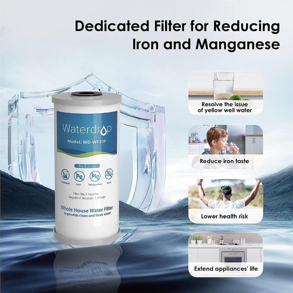 Waterdrop B-WD-WF10F Whole House Replacement Water Filter, Sediment Filter, Replacement for Ispring, Any 10 in. x 4.5 in. System (3)