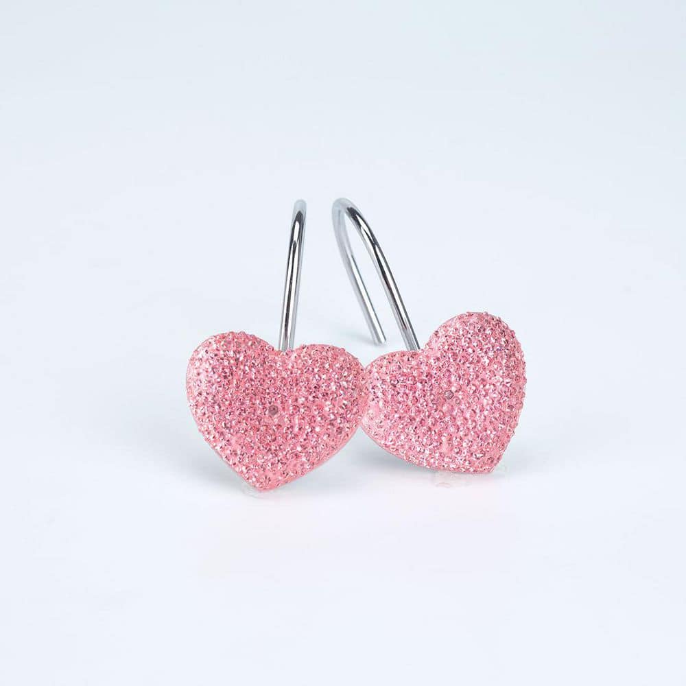 KHKFY Pink Valentine S-Hook Rhinestone Heart Shower Curtain Hooks Set of 12 Decorative Bling Glide Rings in (2)