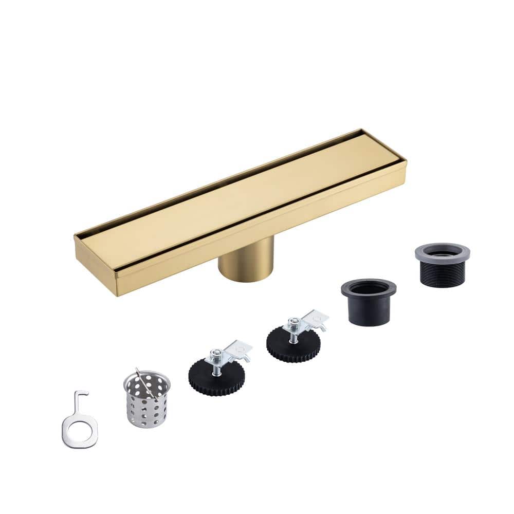 WELLFOR 12 in. Linear Grid Shower Drain in Brushed Gold (1)