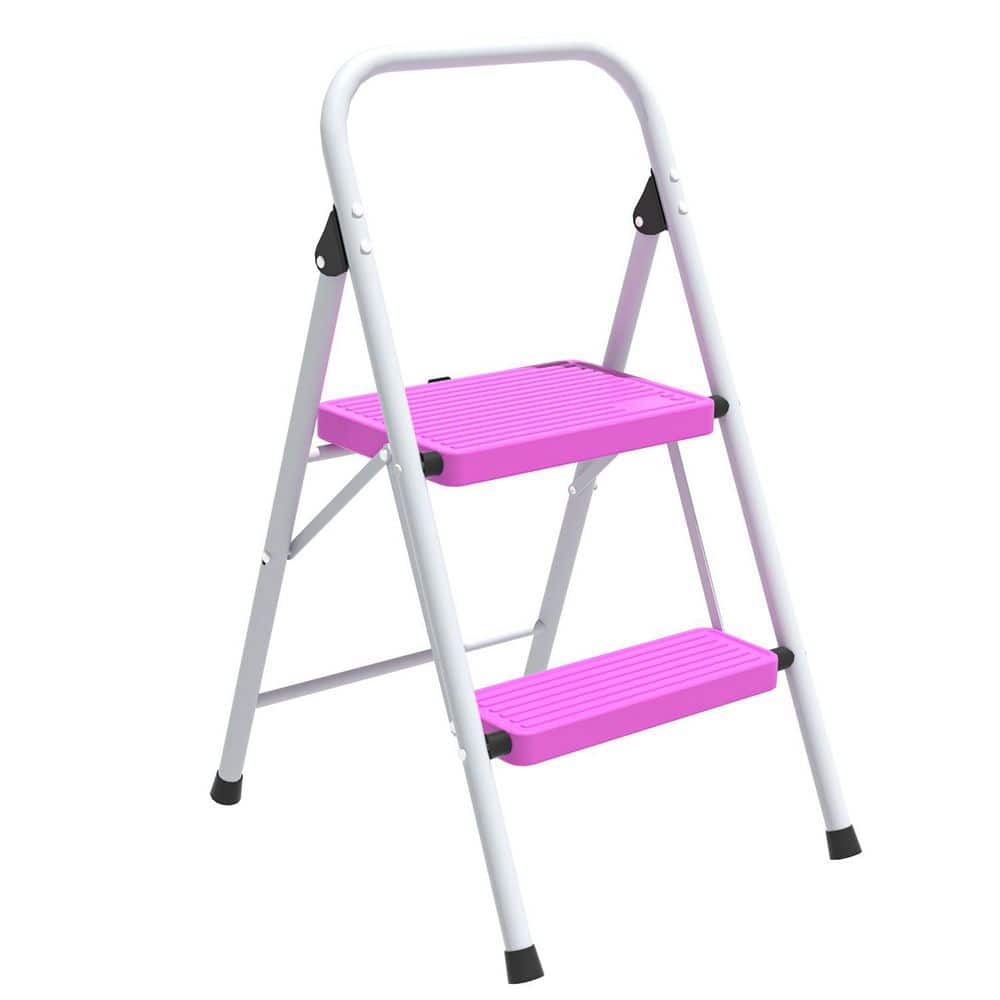 TITANKIT PRO 2-Step Folding Steel Step Stool (7 ft. Reach) with Non-Marring Feet, 330 lbs. Load Capacity Type IA Duty Rating, Pink