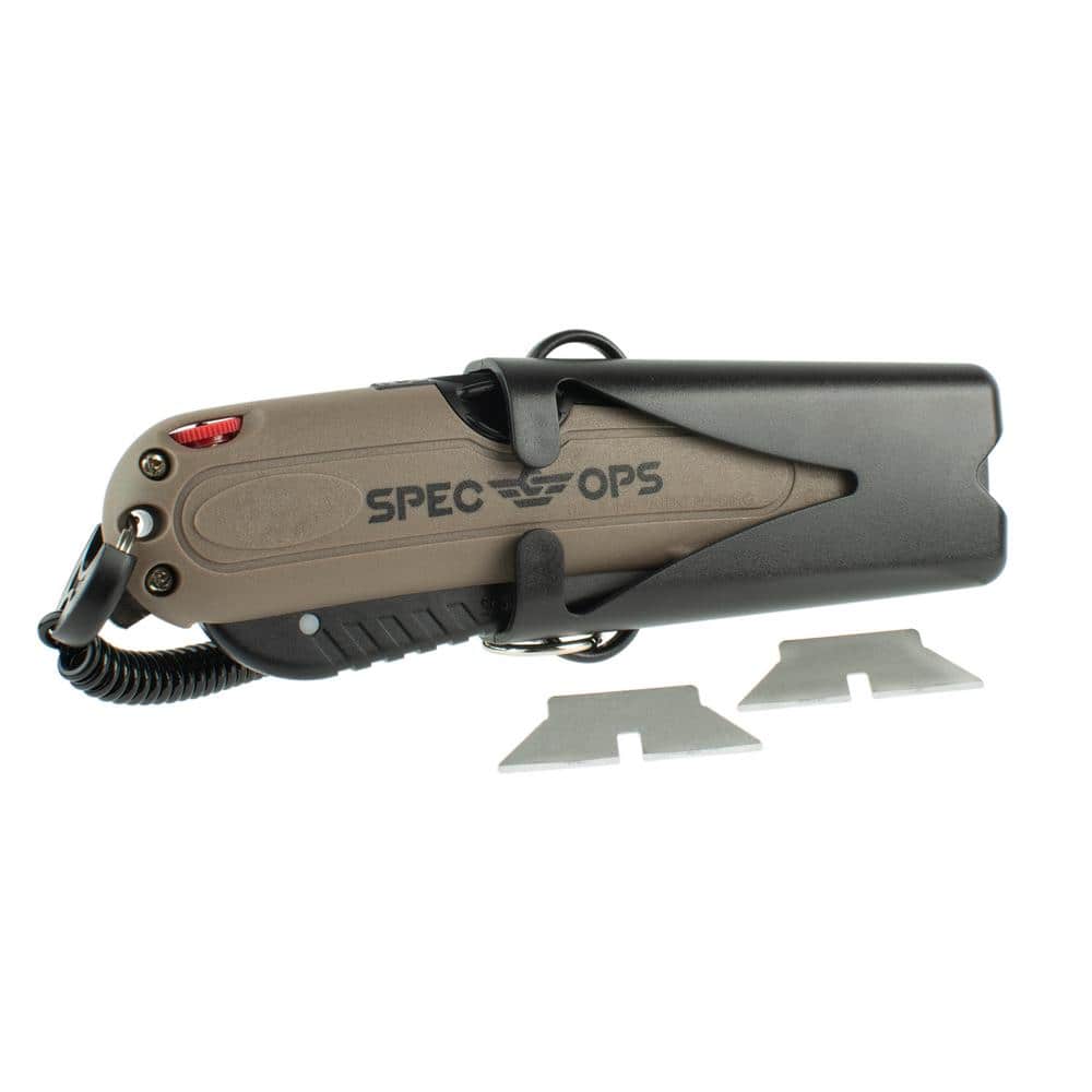 SPEC OPS Safety Knife Box Cutter with Self-Retracting Blade, Includes Holster & Lanyard (3)
