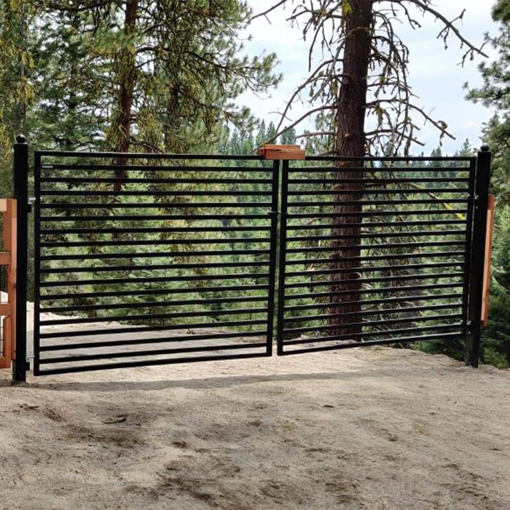 ALEKO 18 ft. 6 ft. Automated Steel Milan Dual Swing Black Steel Driveway Gate and Gate Opener Kit ETL Listed Fence Gate (2)