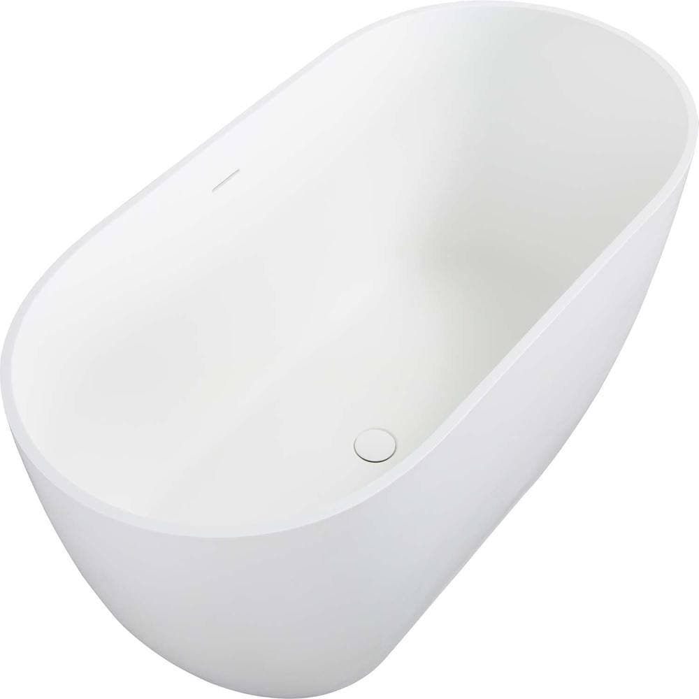 INSEEDE Luno 59 in. Solid Surface Freestanding Bathtub Matte White Stone Resin Soaking Tub with Overflow and Pop-up Drain (3)