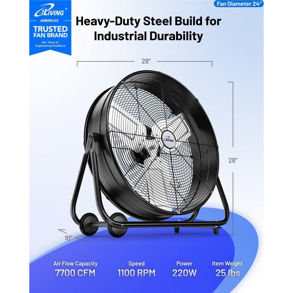 iLIVING High Velocity Industrial 24 in. 2-Speed Drum Fan with Speed Control, 360° Tilt, 7700 CFM (3)