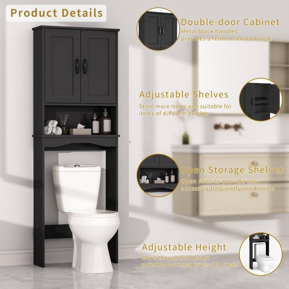 Unbranded Over The Toilet Storage Cabinet with Adjustable Shelf and Double Doors,Black (3)
