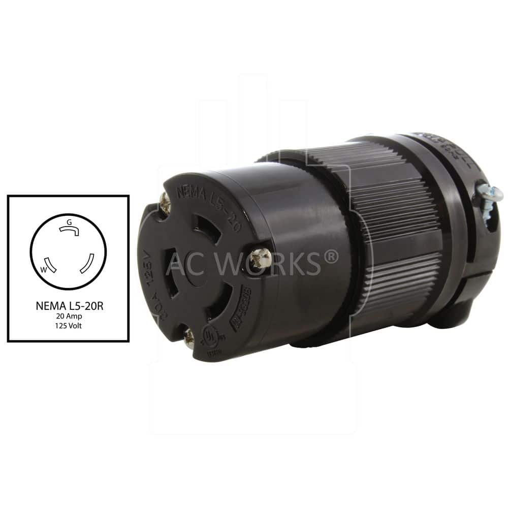 AC WORKS NEMA L5-20R 20A 125V 3-Prong Locking Female Connector in Black with UL, C-UL Approval (2)