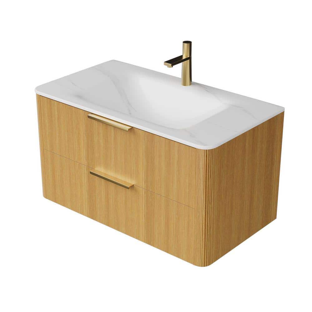 TCYO 36 in. Undermount Sintered Stone Bathroom Sink in Carrara White with Integrated Bowl (3)