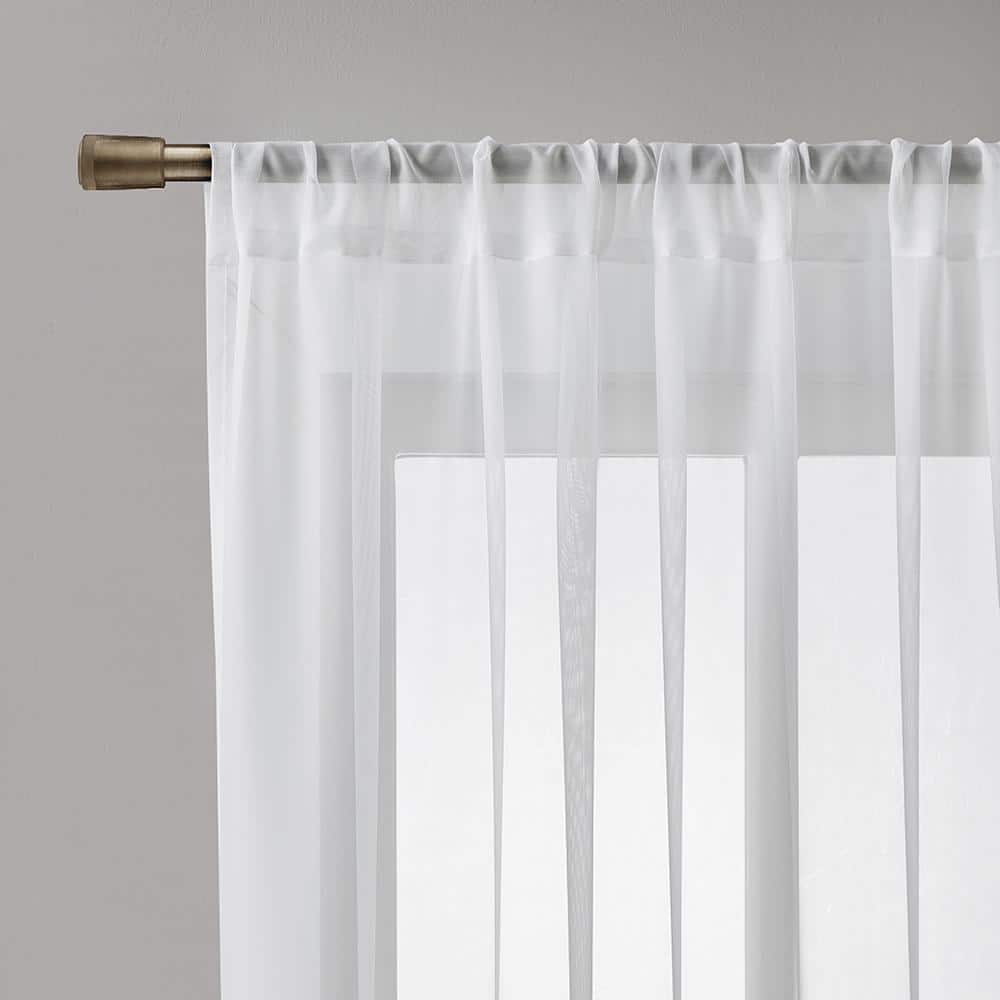 LiGHTSOUT with EnerShield Technology Voile White 38 in. W x 95 in. L Sheer Rod Pocket Curtain Pair (Set of 2) (3)