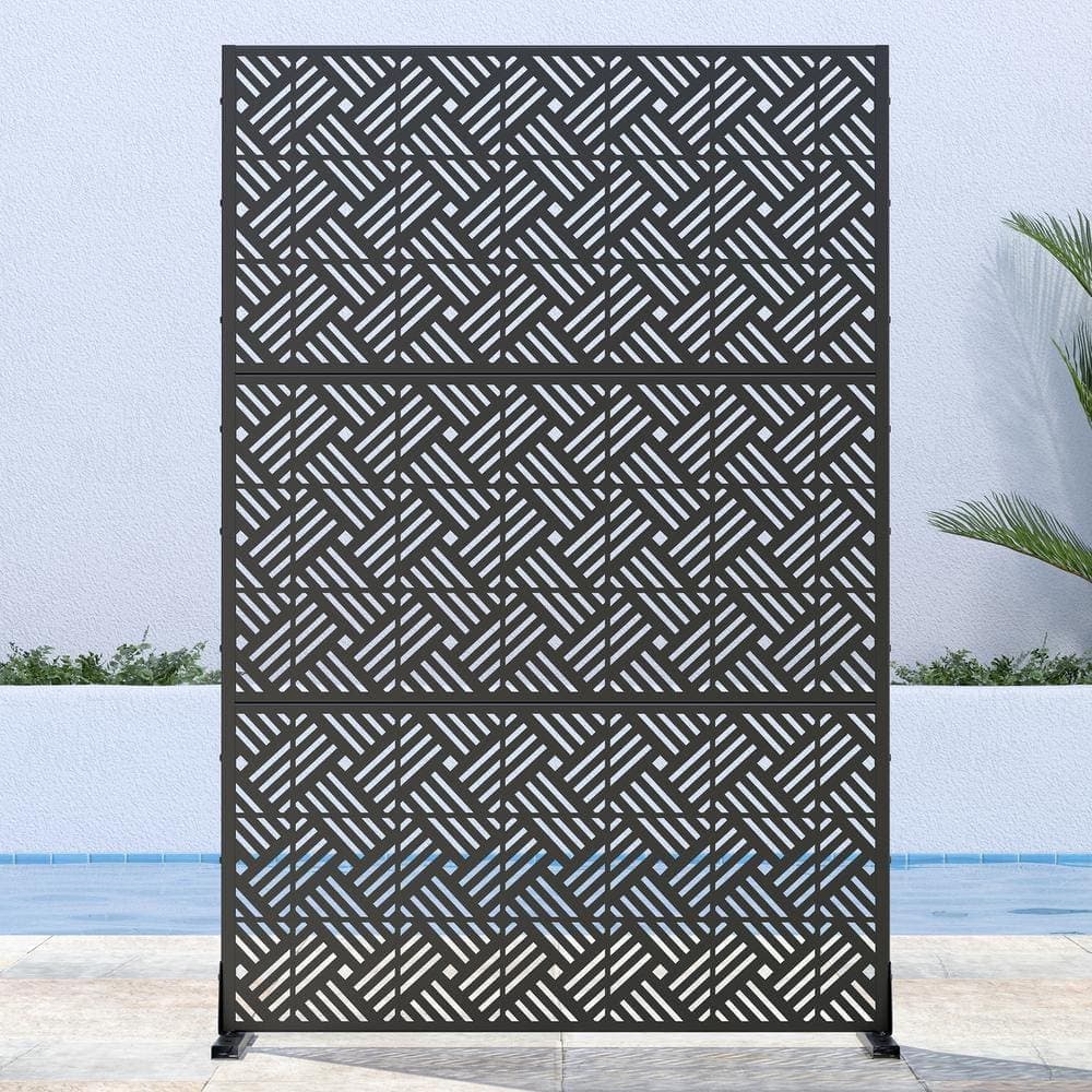 Lirago 72 in. H x 47 in. W Outdoor Metal Privacy Screen Garden Fence Rectangular Pattern Wall Applique in Black (1)
