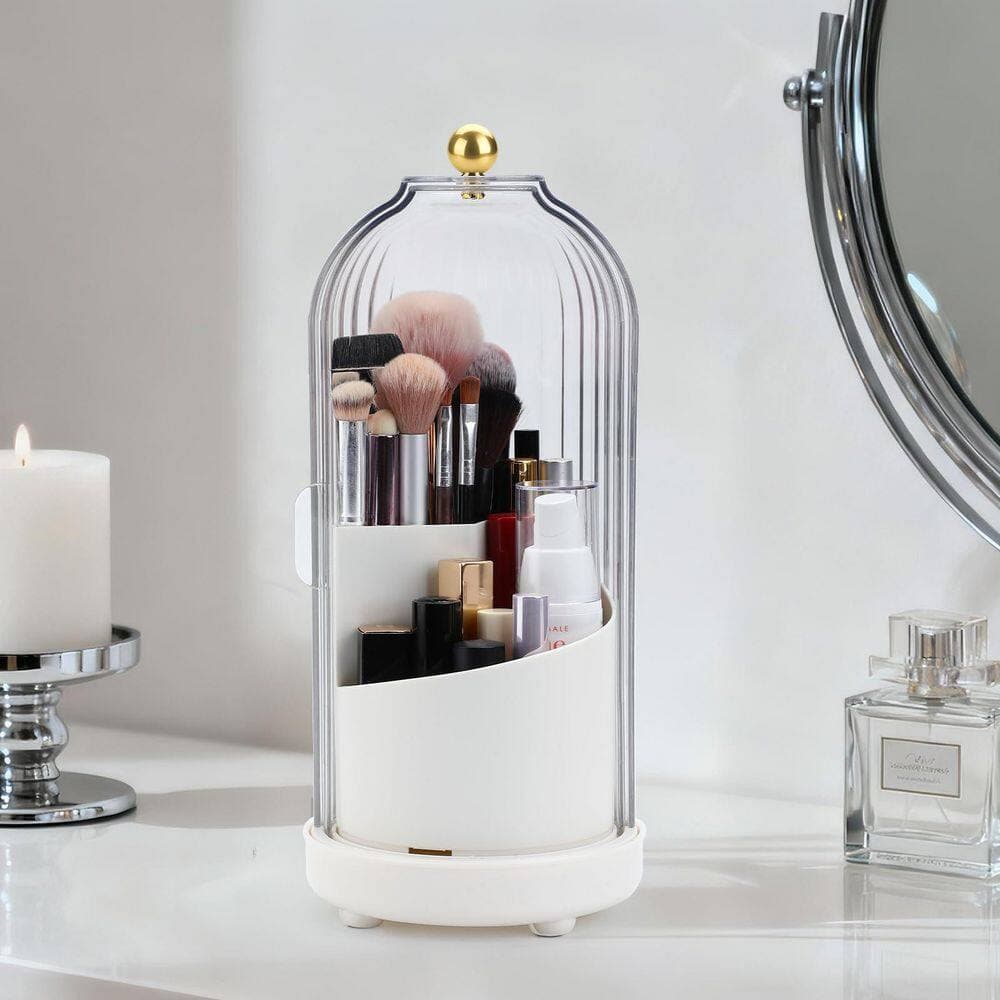 KHKFY Toothbrush Organizer with Sliding Cover and 3 Compartments for Bathroom Countertop Storage and Dust Proof (2)