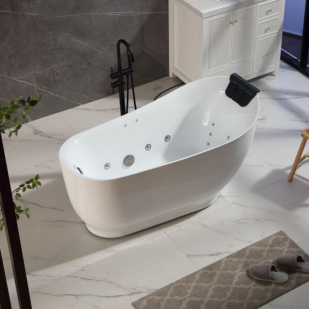 Empava 59 in. x 29.5 in. Right Drain Brushed Nickel Freestanding Whirlpool Bathtub Hydrotherapy Lighted Bath-16 Jets in White (3)