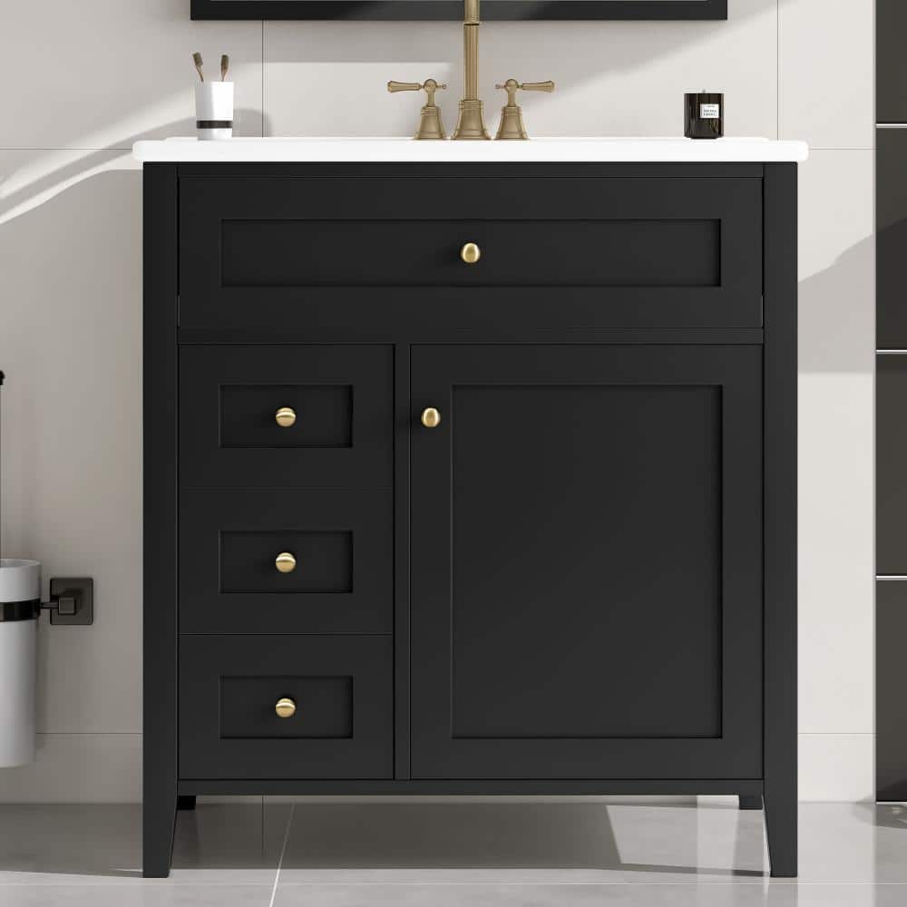 Unbranded Black 30-Inch Bathroom Vanity with Sink 3 Drawers and Adjustable Shelf for Bathroom (3)