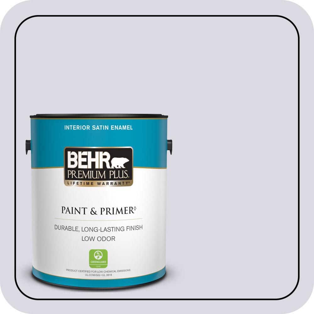 BEHR PREMIUM PLUS 1 gal. #S570-1 Misty Lavender Satin Enamel Low Odor Interior Paint & Primer