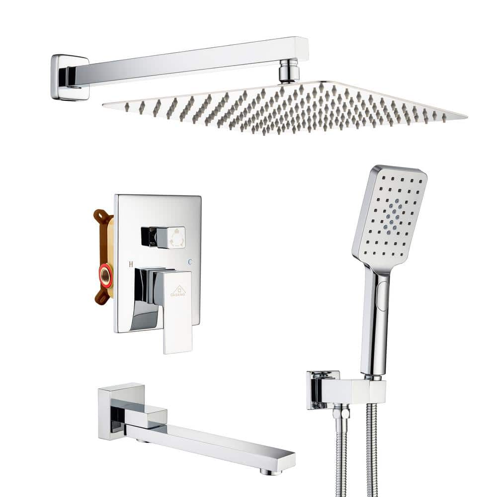 CASAINC 1-Handle 3-Spray Pattern 10 in. Wall Mount Shower Set Shower Head, Tub and Shower Faucet, Chrome (Valve Included)