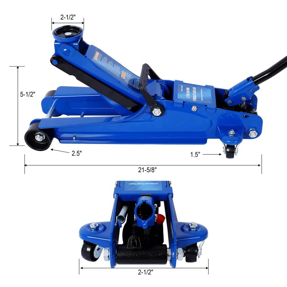 Amucolo 2.5 Ton Blue Low Profile, Heavy-Duty Steel Racing Floor Jack with Single Piston Lift Pump, Lifting Range 3.5-14.5 in. (3)