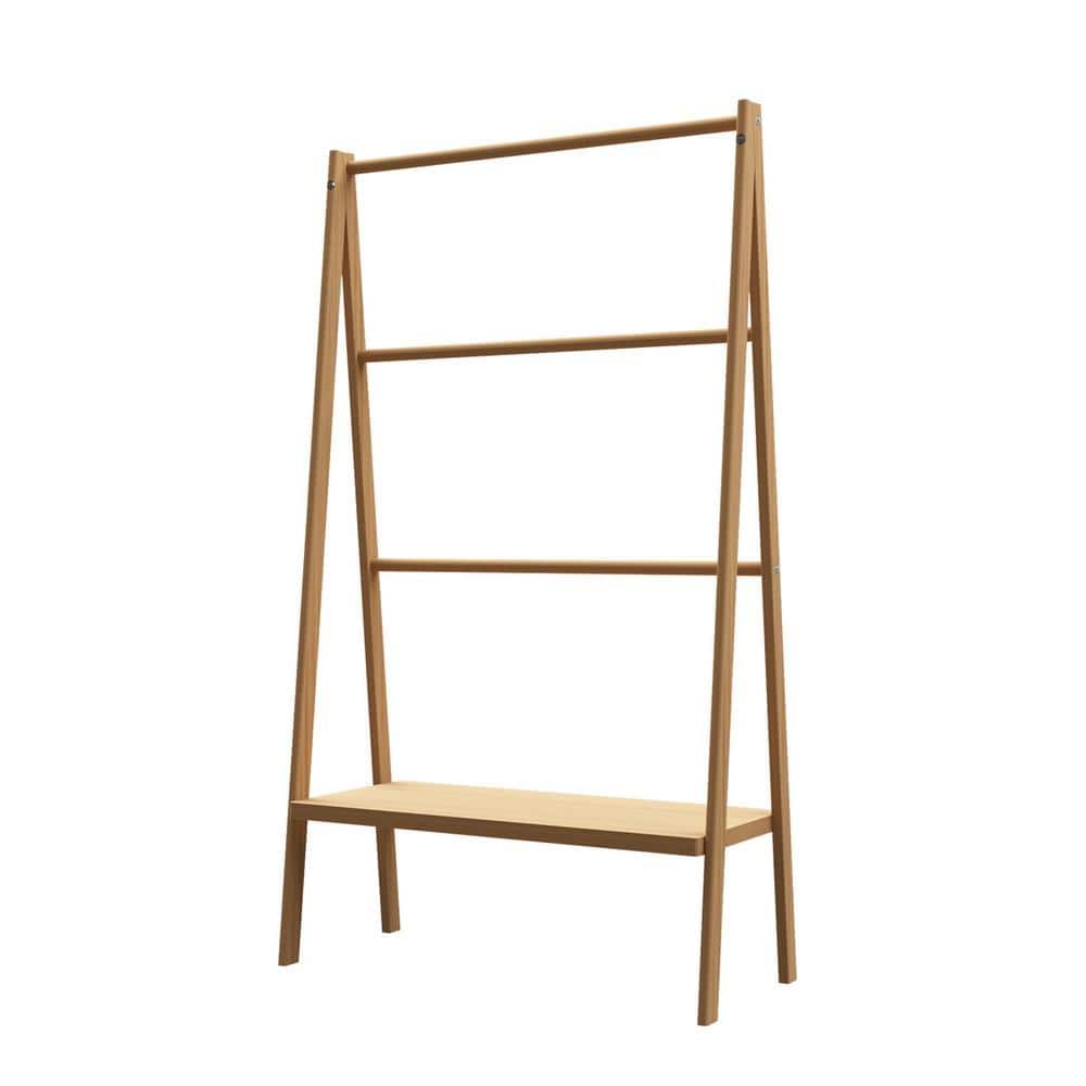 Tileon 30.16 in. W x 51.69 in. H x 12.01 in. D Bamboo Triangle Shelf in Brown, Ladder Towel Rack with Storage Shelf (1)