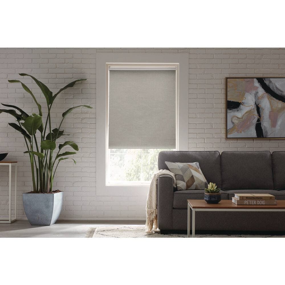 Home Decorators Collection Cut to Size Gray Textured Cordless Blackout Fabric Roller Window Shade 28.25 in. W x 72 in. L