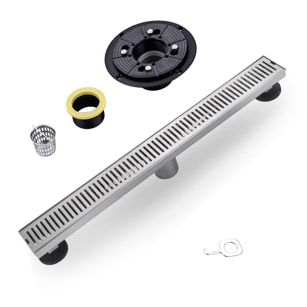 VEVETTA 24 in. Stainless Steel Linear Shower Drain with Slot Pattern Drain Cover in Brushed Nickel (1)