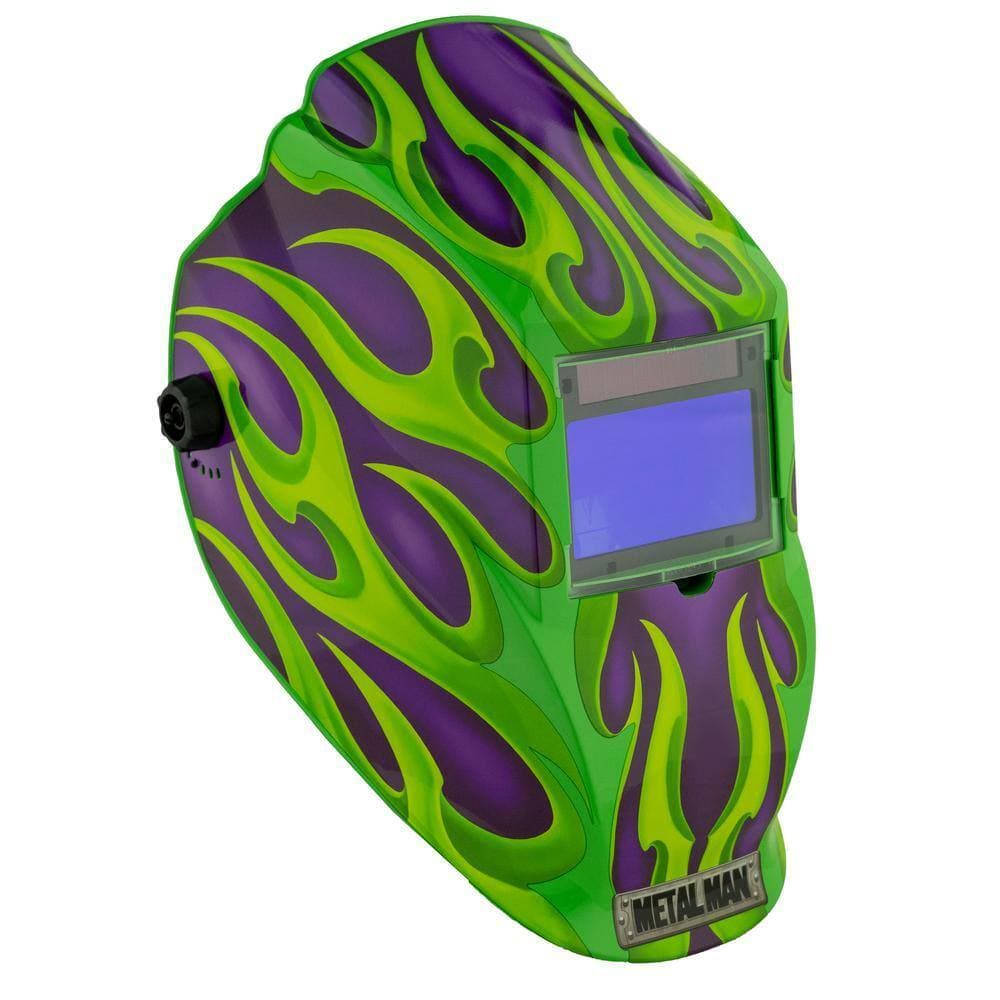 METAL MAN Purple Green Flame 9 to 13 Shade Auto Darkening Welding Helmet with 3.78 in. x 2.05 in. Viewing Area (3)