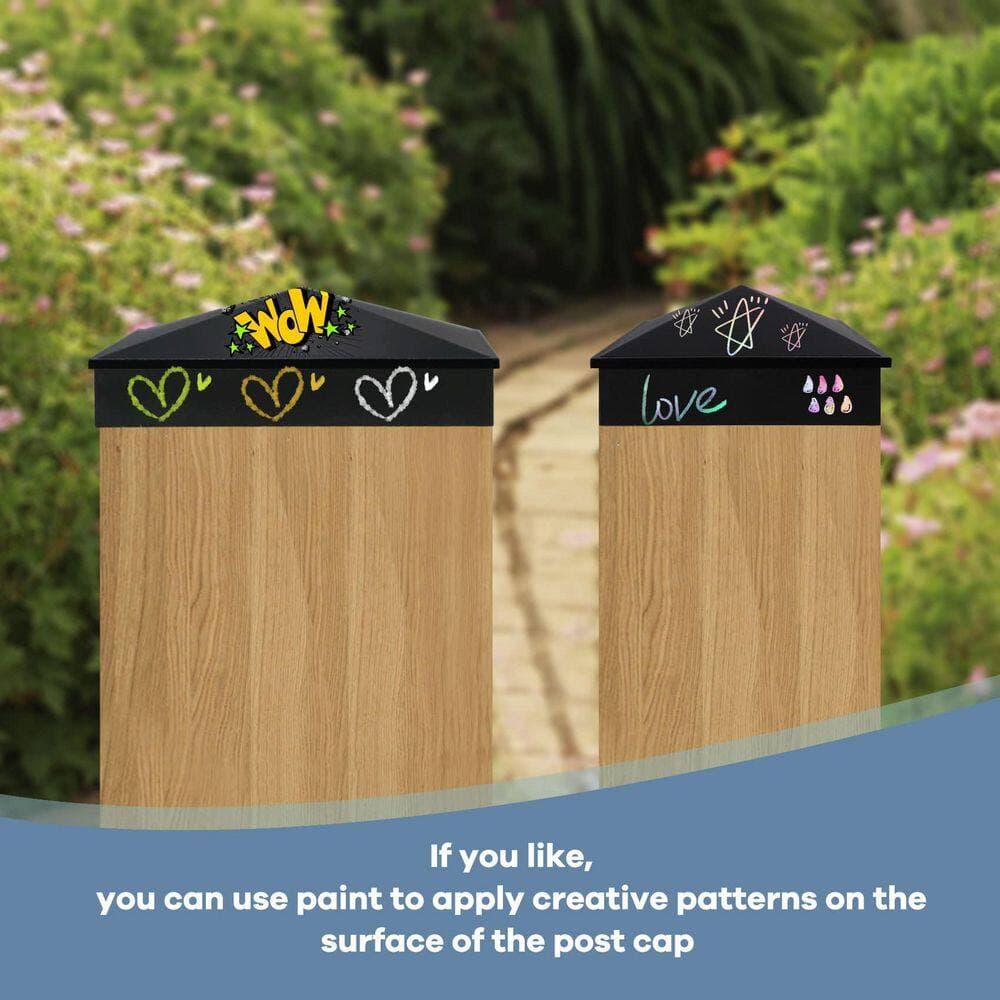 NVNOO 4 in. x 6 in. Matte Powder Coated Aluminum Fences Post Caps for 3.5 in. x 5.5 in. Post, Black (4-Pack) (2)