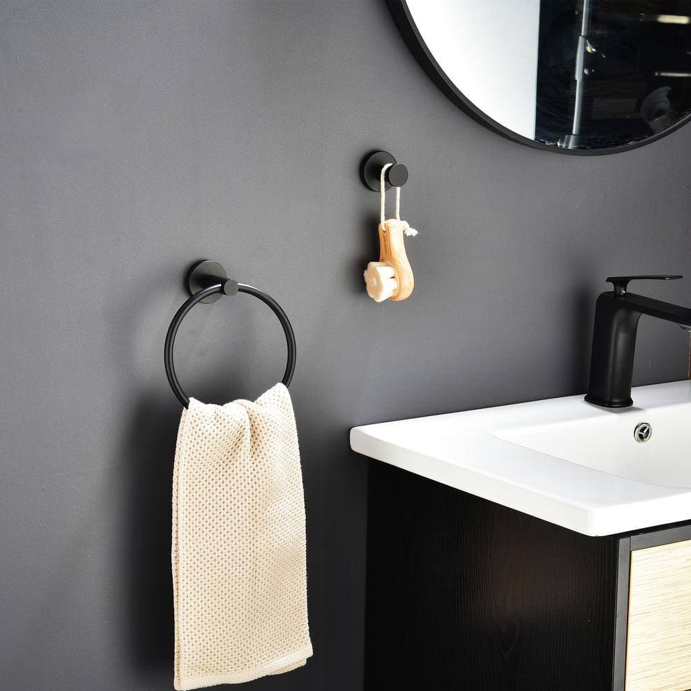 ruiling 304 Stainless Steel 3-Piece Bath Hardware Set with Towel Ring and 2 Towel Hooks in Matte Black (2)