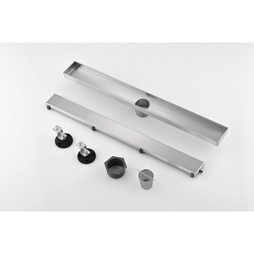 Miscool Ami 32 in. Linear Shower Drain with Tile-In Pattern Drain Cover In Brushed Nickel (2)
