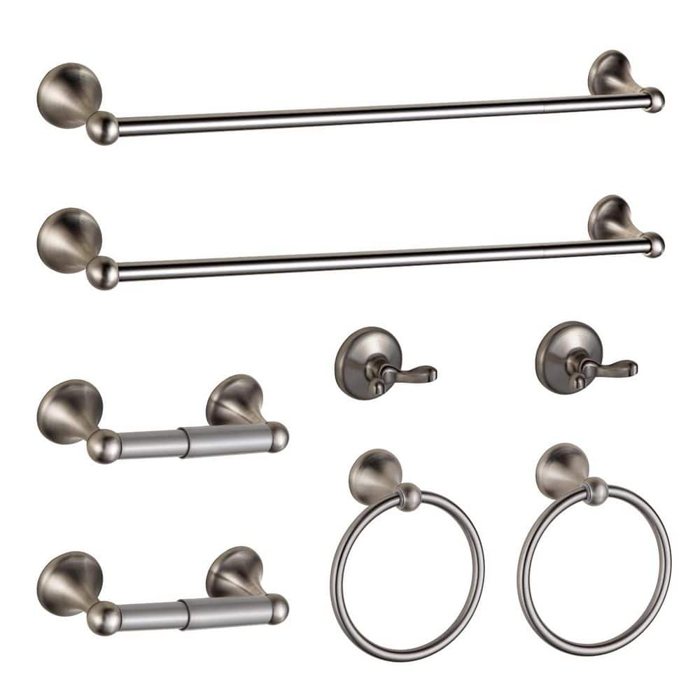 KHKFY 8-Piece Brushed Nickel Bathroom Hardware Set with Adjustable Expandable Towel Bars, Wall Mount (1)
