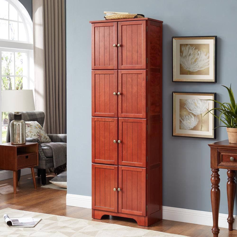 COWLOWN 23.8 in. W x 12.6 in. D x 72.4 in. H Cherry Brown Linen Cabinet with 8-Doors and 4-Shelves (2)