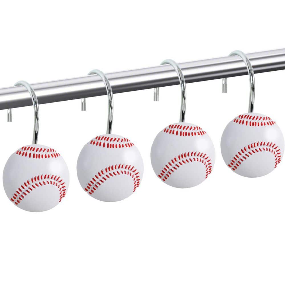 KHKFY Baseball Shower Curtain Hooks Set of 12, Stainless Steel and Resin Sports Decorative Rings for Bathroom