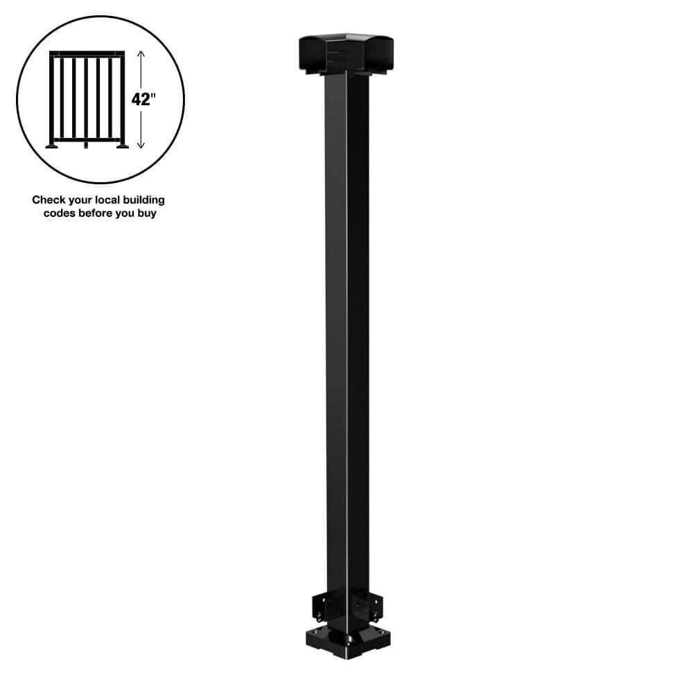 PEAK Aluminum Railing 42 in. H x 4 in. W Black Aluminum Deck Railing Corner Post