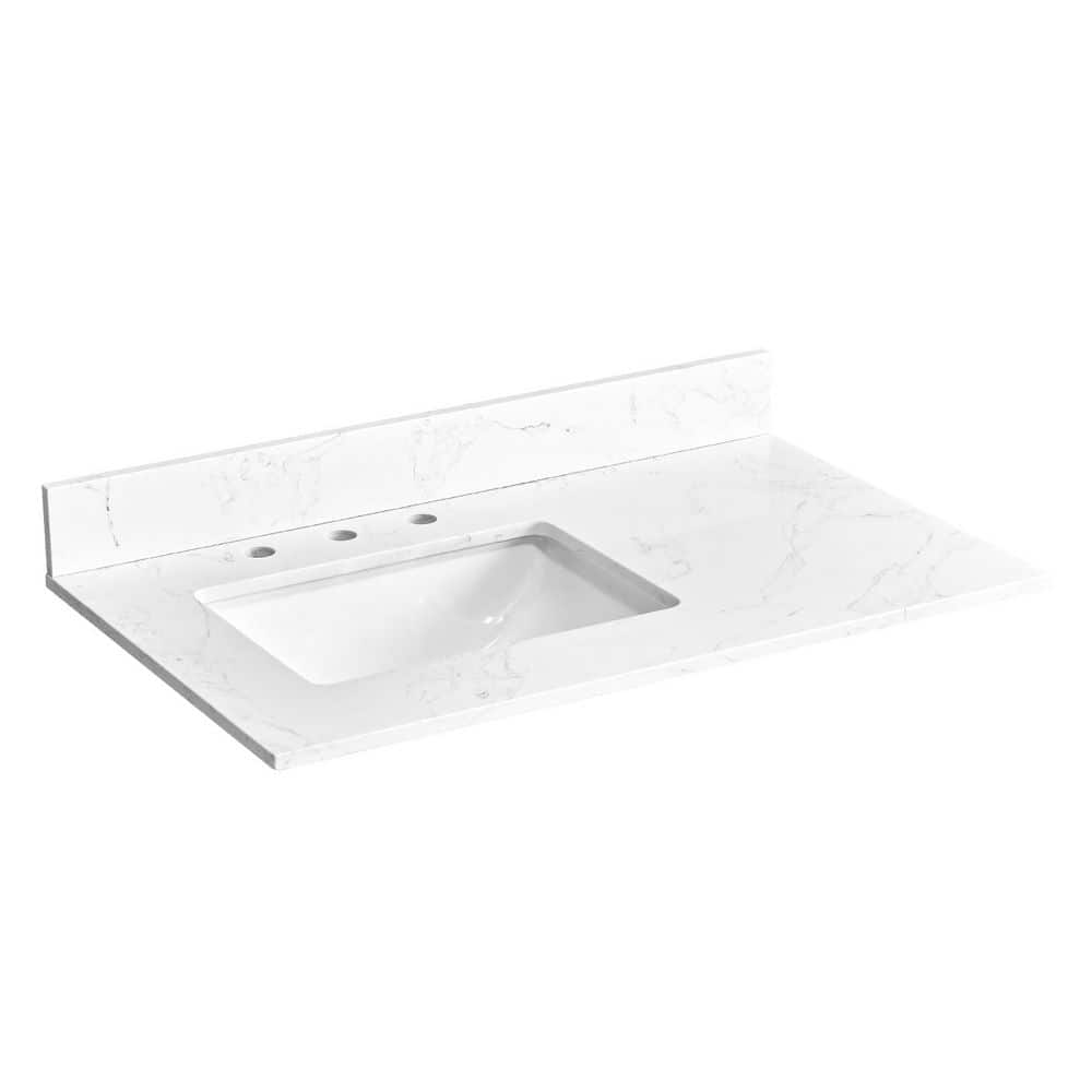 LANDOLT Calira 36 in. W x 22 in. D Engineered Stone Composite White Rectangular Single Sink Bathroom Vanity Top in White (1)