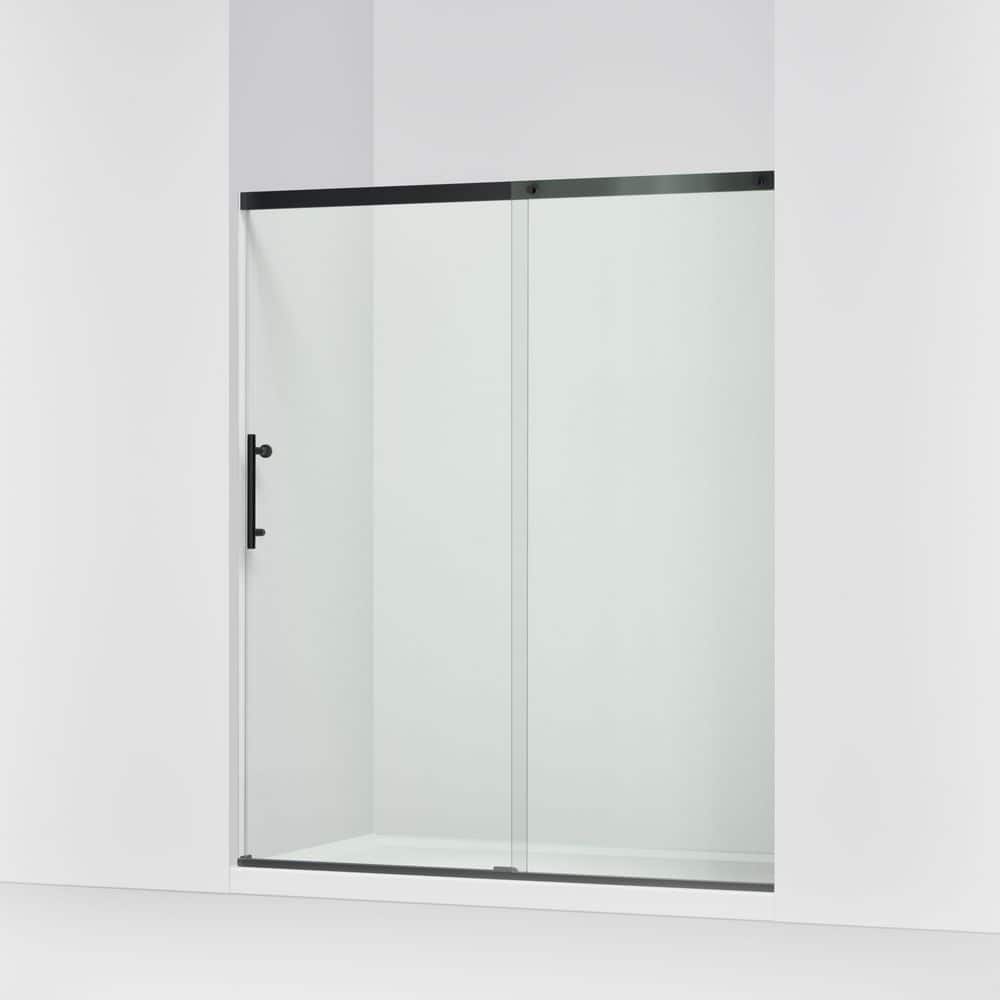 KOHLER Setra 57-60 in. W x 71 in. H Frameless Sliding Shower Door in Matte Black with 1/4 in. Thick Clear Tempered Glass