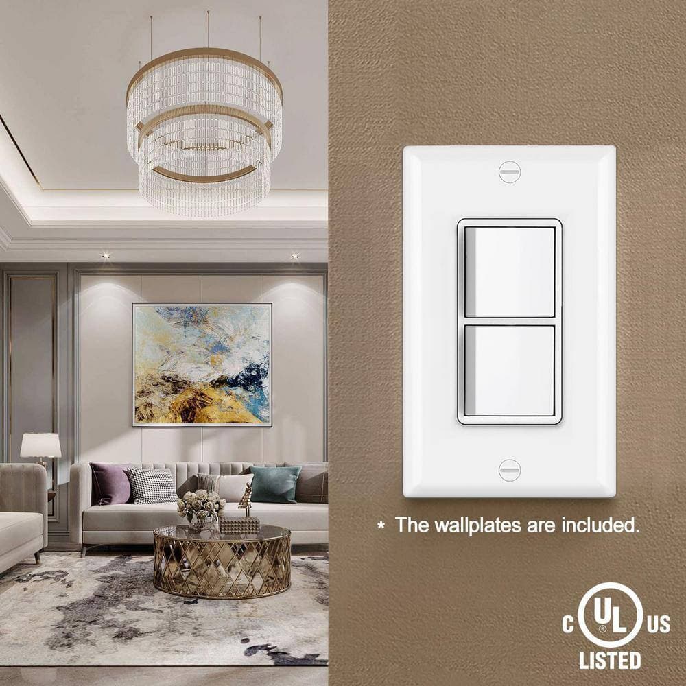 Yichuhaoxi 15 Amp Smart Single-Pole Push Button Dual Paddle Rockers Light Switch White 10-Pack (3)