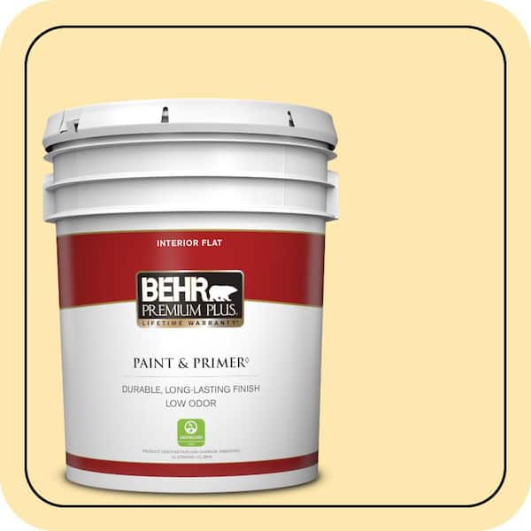 BEHR PREMIUM PLUS 5 gal. #P280-2 Gold Thread Flat Low Odor Interior Paint & Primer (2)