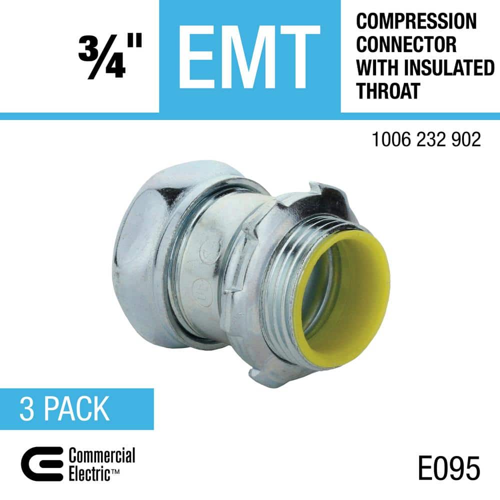 Commercial Electric 3/4 in. Electrical Metallic Tubing (EMT) Compression Connector with Insulated Throat (3-Pack) (3)
