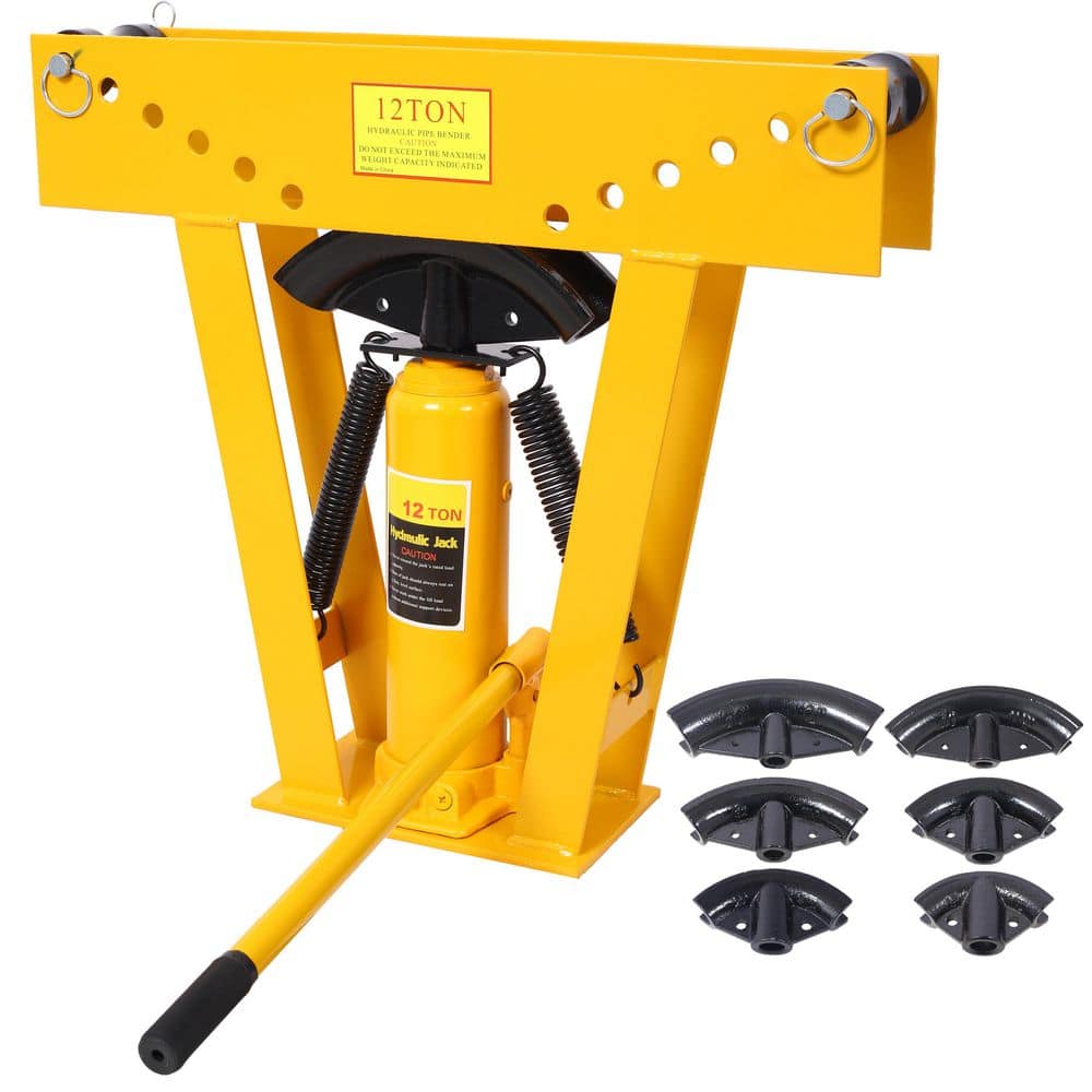 Amucolo 12 Ton Yellow Manual Hydraulic, Piping Bending Exhaust Tube Fabric with 6-Dies, Adjustable Rollers 90-180° Bending (1)