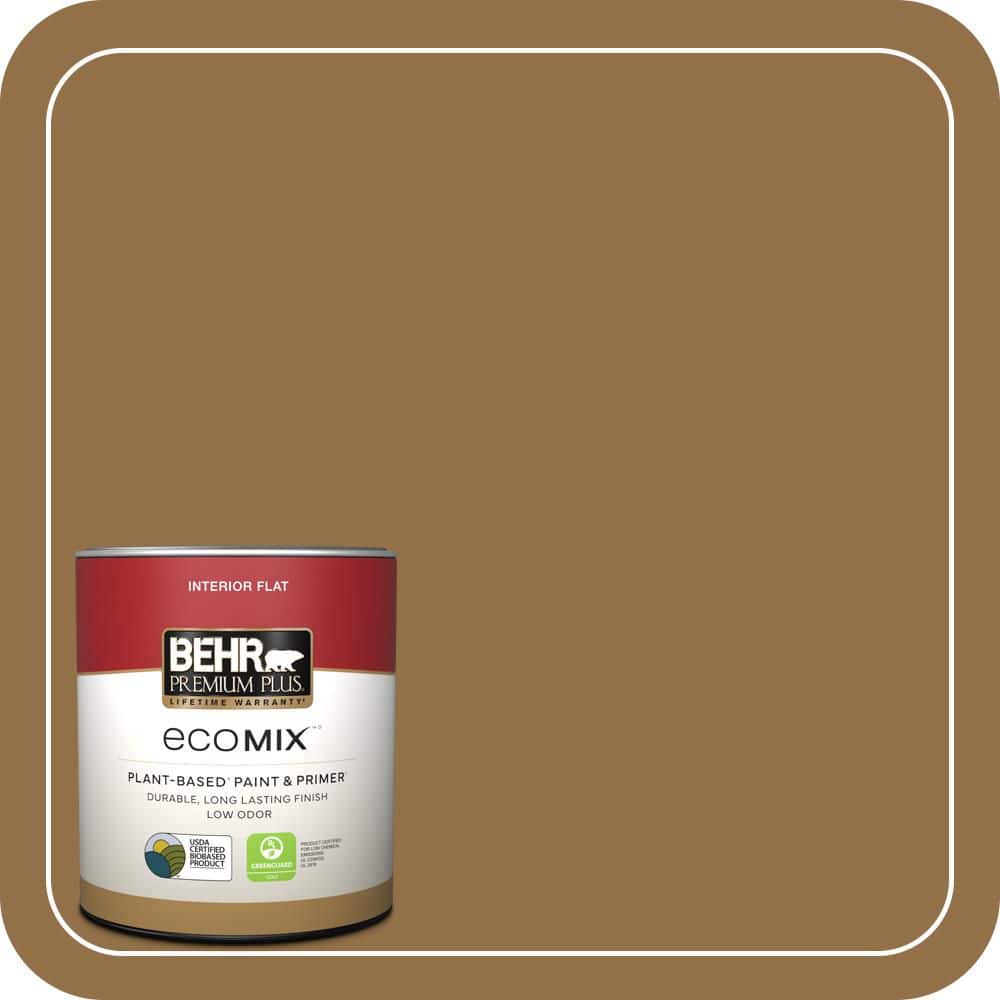 BEHR PREMIUM PLUS 1 qt. #N280-7 Brass Button Flat EcoMix Plant-Based Interior Paint & Primer (1)