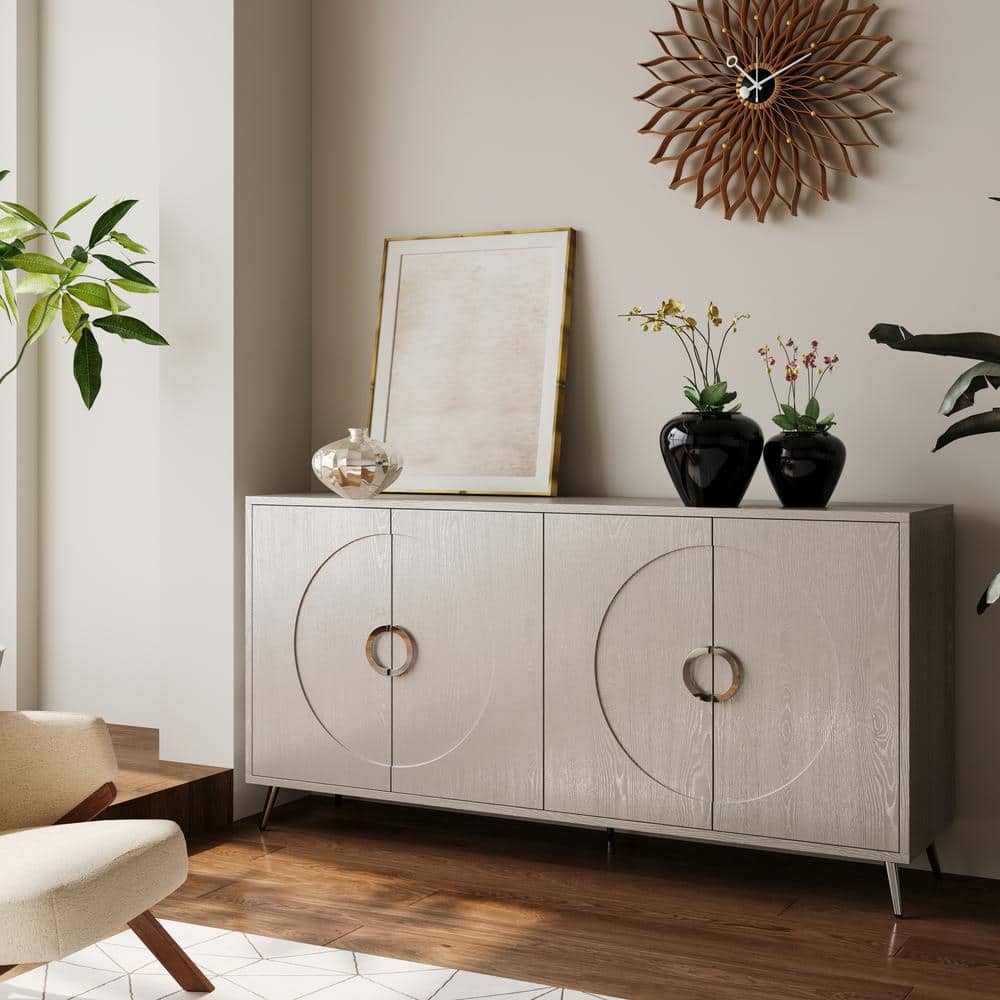COWLOWN 59.84 in. W x 15.74 in. D x 31 in. H Champagne Silver Linen Cabinet with 4 Doors (2)