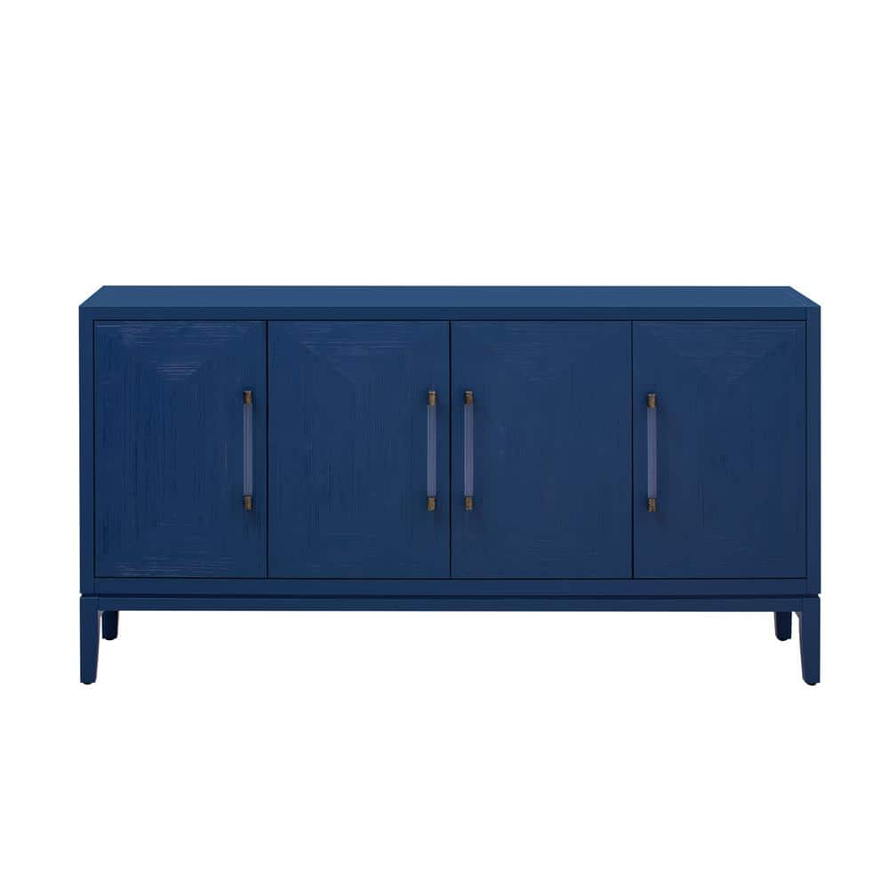 Unbranded 59.6 in. W x 15.7 in. D x 31.5 in. H Blue Linen Cabinet with 4 Brushed Doors and Fir Veneer for Various Spaces