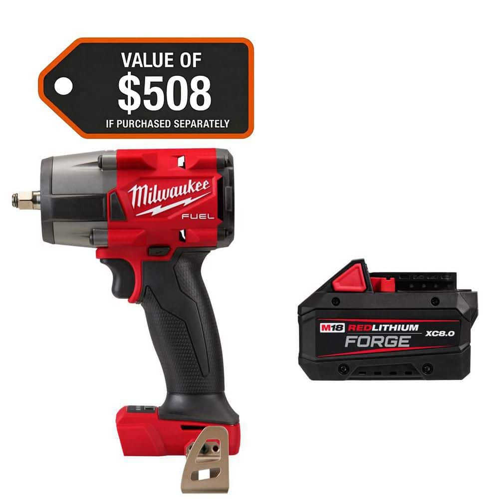 Milwaukee M18 FUEL GEN-2 18V Lithium-Ion Mid Torque Brushless Cordless 3/8 in. Impact Wrench w/ FORGE 8.0 Ah Battery (1)