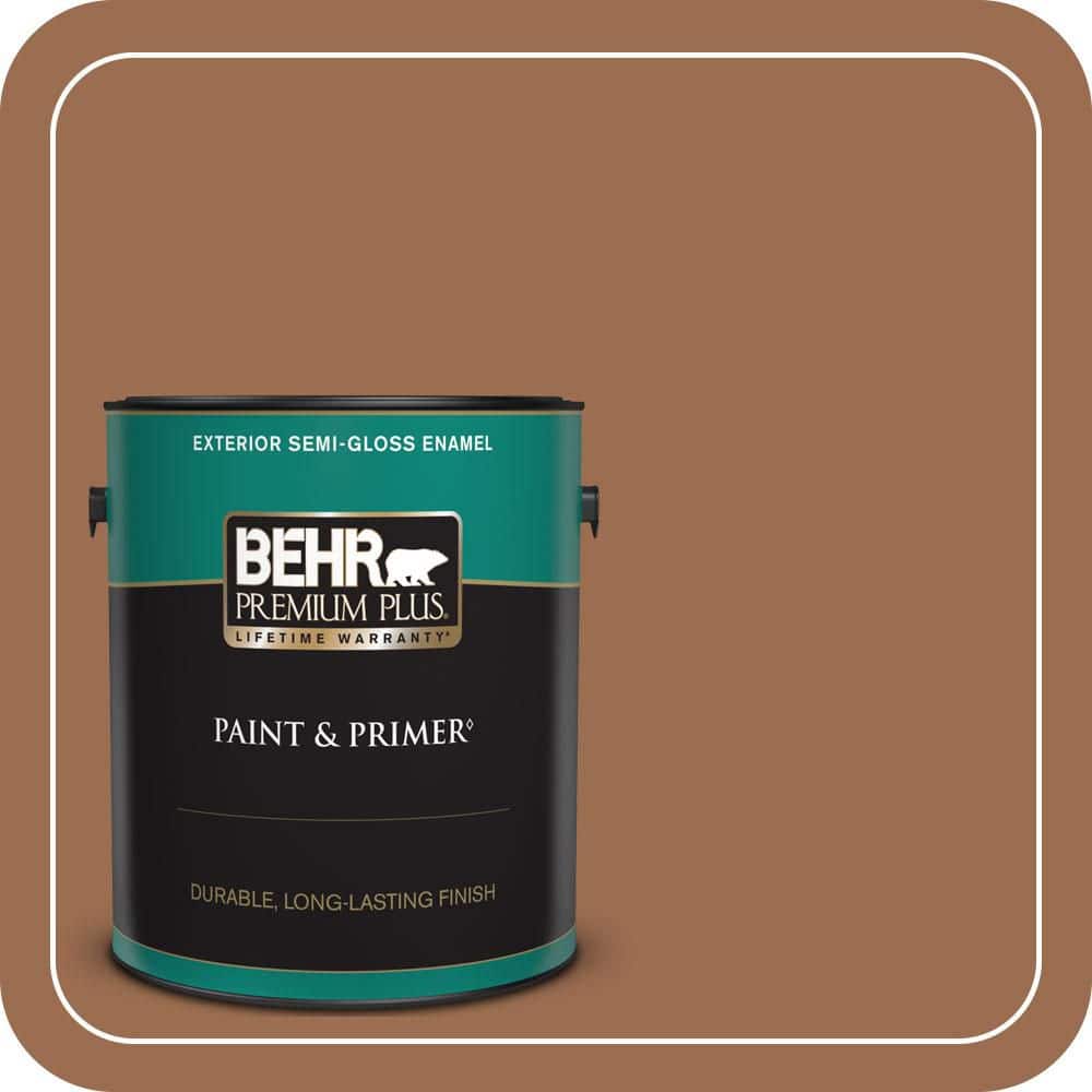BEHR PREMIUM PLUS 1 gal. #PMD-88 Sorrel Brown Semi-Gloss Enamel Exterior Paint & Primer