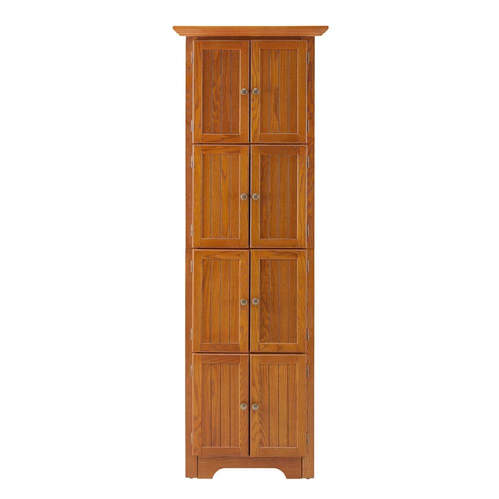Unbranded 4-Tier 24.4 in. W x 12.2 in. D x 72 in. H Brown Linen Cabinet with 8 Doors and Adjustable Shelves