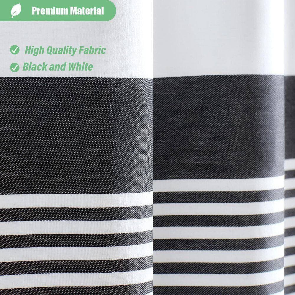 JFVKAF Modern Farmhouse Cotton Shower Curtain Boho Black Striped Cloth with Tassels 72 x 72 with Hooks (2)