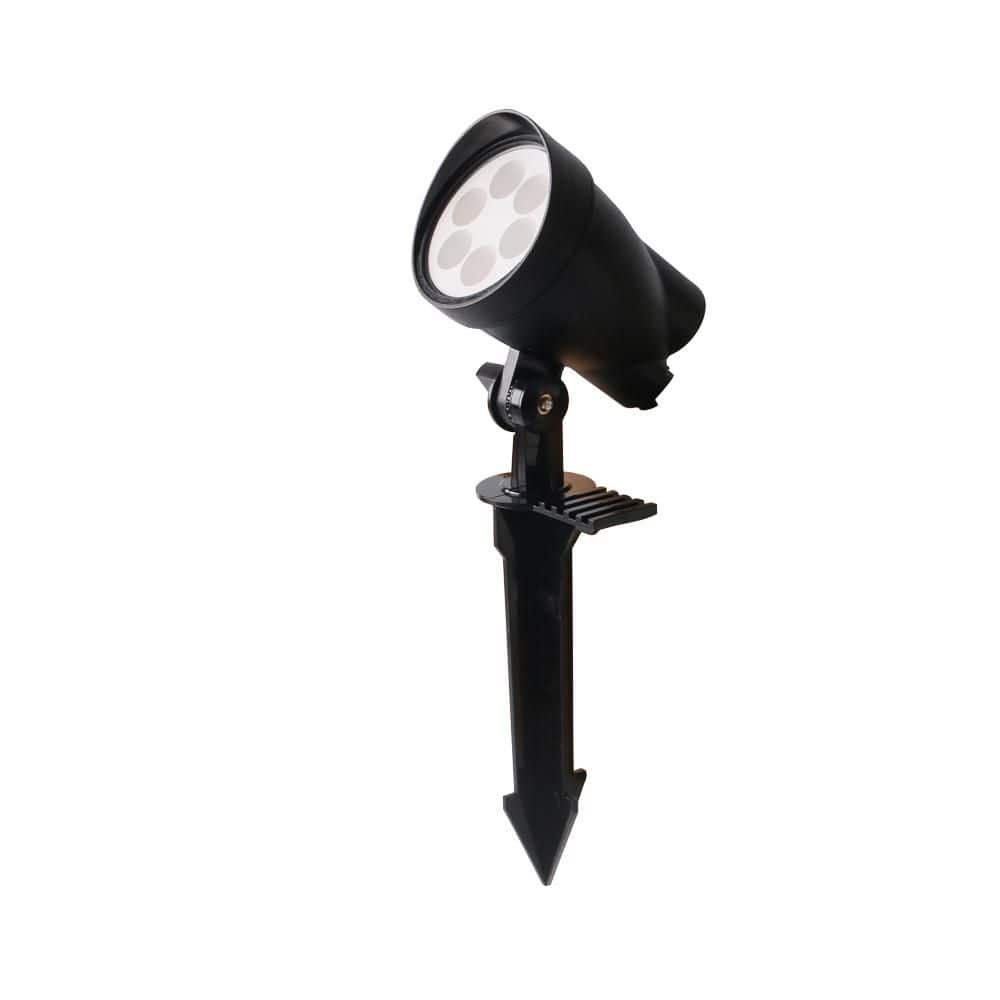 Commercial Electric 400 Lumens Black Plastic Plug-in LED Outdoor Spotlight with 3000K and RGB Integrated Bulb 1-Pack (4)