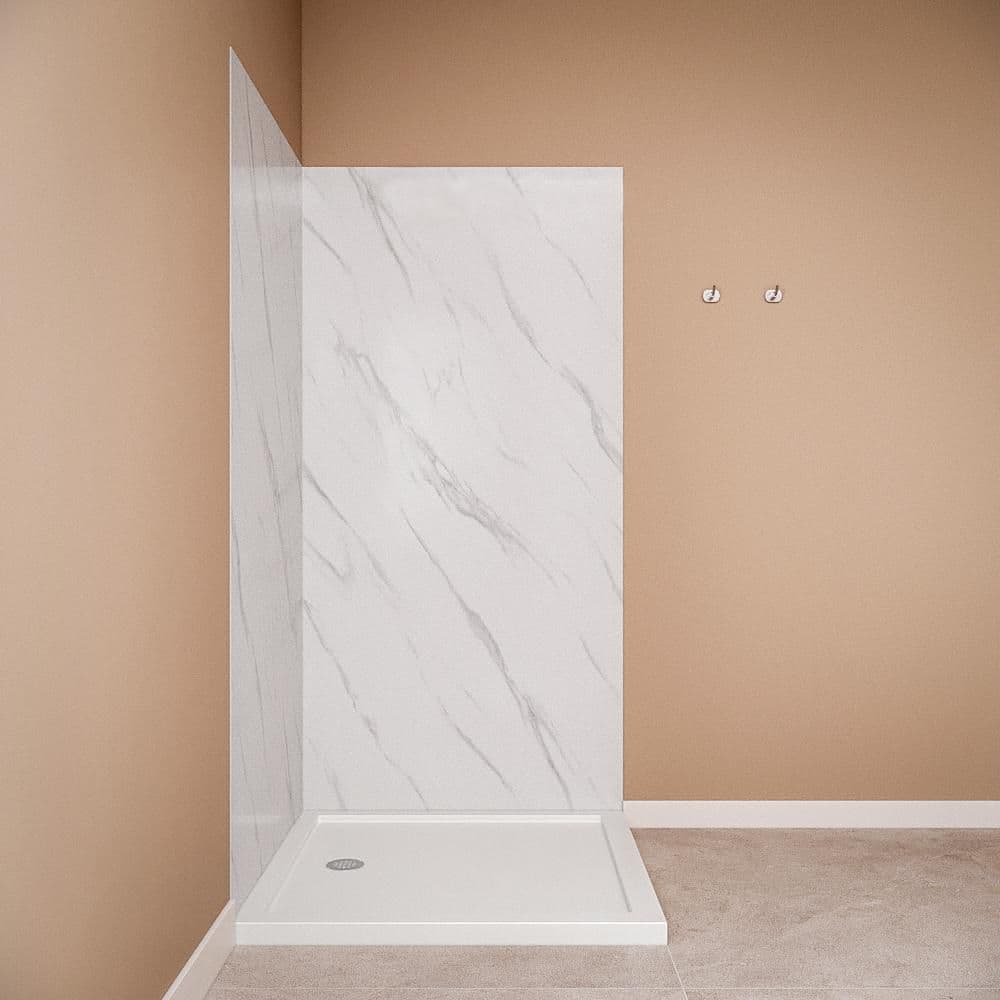 Streamline DSH-1720-190 36 in. L x 36 in. W x 76 in. H 2-Piece Glue-Up Corner Shower Surround in White Marble Finish (3)