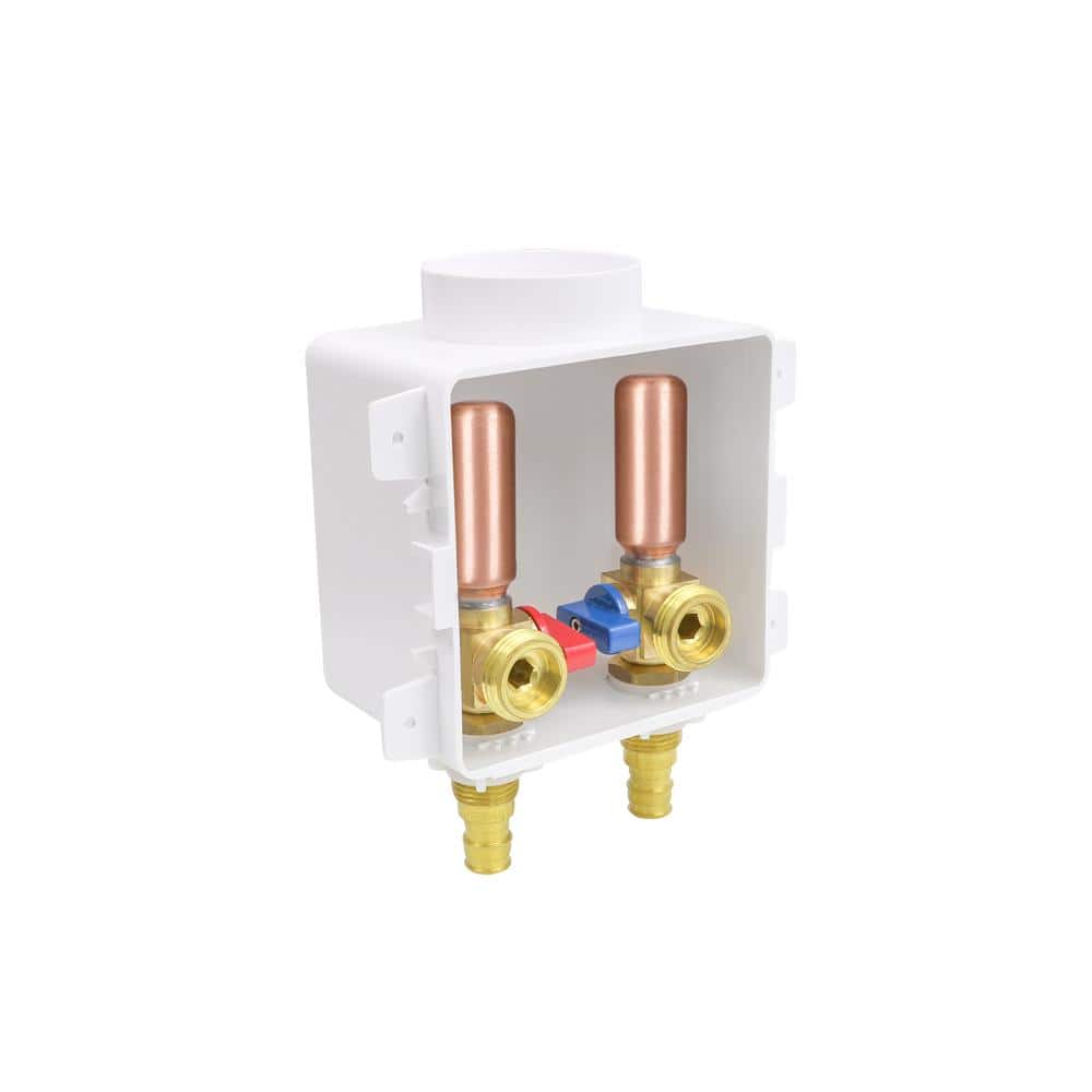 PLUMBFLEX 1/2 in. F1960 PEX Brass Valve Fittings in White ABS Plastic Washing Machine Compact Outlet Box with Hammer Arrester (3)