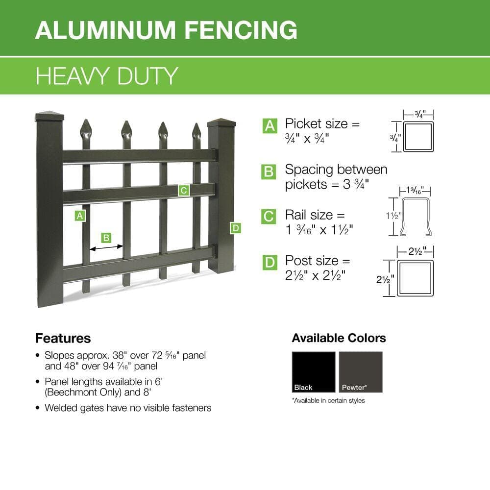 Barrette Outdoor Living Cascade Heavy-Duty 5 ft. H x 8 ft. W Black Aluminum Pre-Assembled Fence Panel (3)