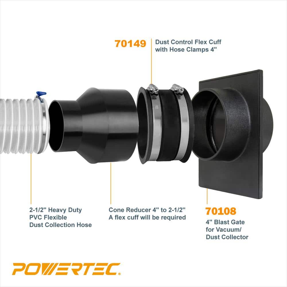 ‎POWERTEC 4 In. Blast Gate with Dust Control Flex Cuff for Dust Collector/Vacuum Fittings (2-Sets) (3)