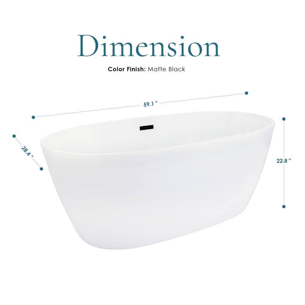 Altair Rauris 59 in. Acrylic Flatbottom Soaking Bathtub in Matte Black Feet/Overflow (2)