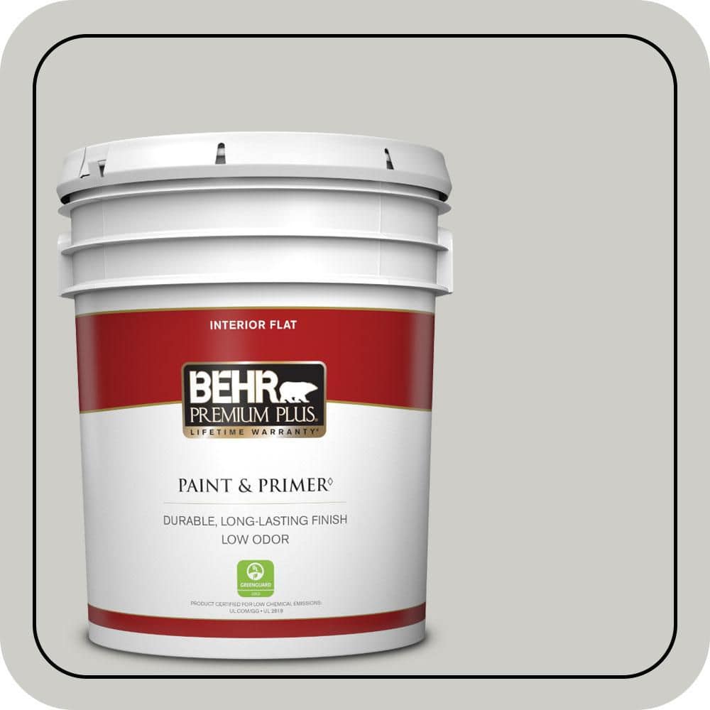 BEHR PREMIUM PLUS 5 gal. #QE-49 Mexican Silver Flat Low Odor Interior Paint & Primer